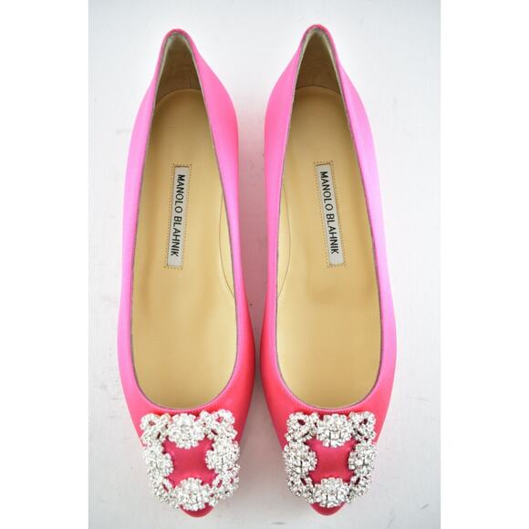 Manolo Blahnik Hangisi Pink Satin Silver Jewel Buckle Ballerina Ballet Flat 36 - Picture 6 of 10